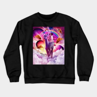 Cosmic Cat Riding Alpaca Unicorn Crewneck Sweatshirt